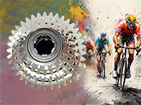 gears on a backdrop of abstract cycling art
