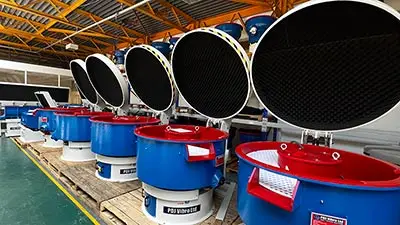 Vibratory Finishing Equipment Vibratory finishing machines on display