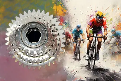Multitude of finishes from £1 / hour gears on the background of abstract cycling event