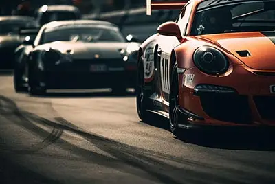 Motorsport Vibratory Superfinishing two cars racing